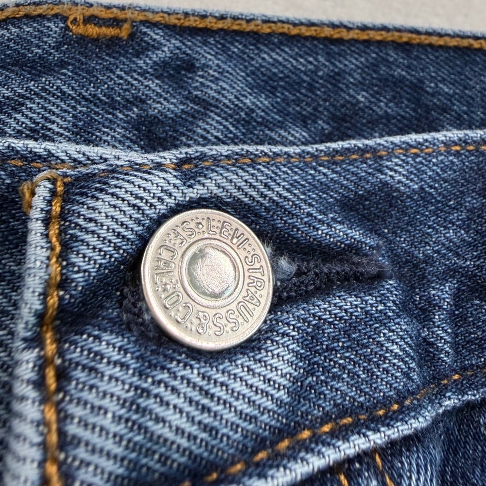 Levis 501 Original Denim Shorts Blue Distressed High Rise Frayed Hem Womens 32 - Picture 3 of 11